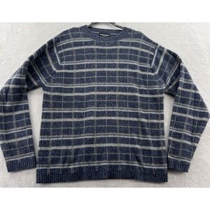 VTG Bowen & Wright Sweater Men's Medium Blue Lambswool Crewneck Grid Pattern